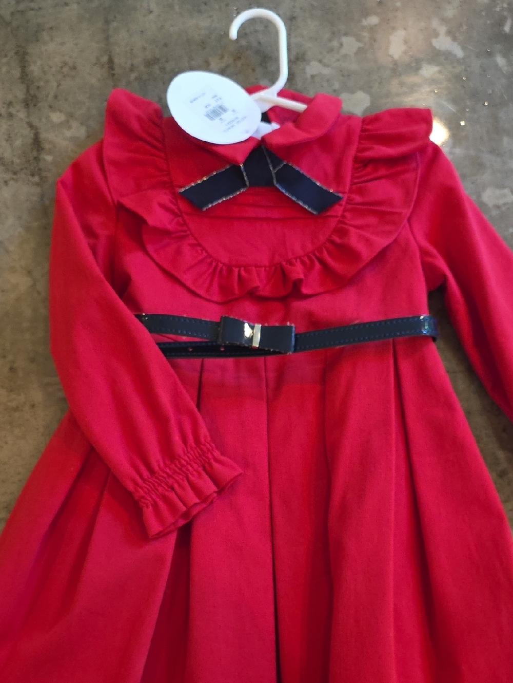 Girls' Red Ruffle Collar Formal Dress with Belt